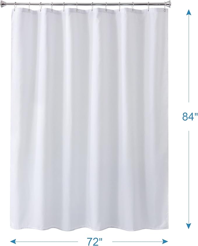 Amazer Extra Long White Shower Curtain Liner Washable, 72 x 84 Inches, Fabric Shower Liner with 2 Bottom Stones, Waterproof 2-in-1 Shower Curtain and Liner, 12 Grommet Holes, Hotel Quality, White