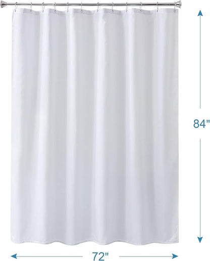 Amazer Extra Long White Shower Curtain Liner Washable, 72 x 84 Inches, Fabric Shower Liner with 2 Bottom Stones, Waterproof 2-in-1 Shower Curtain and Liner, 12 Grommet Holes, Hotel Quality, White