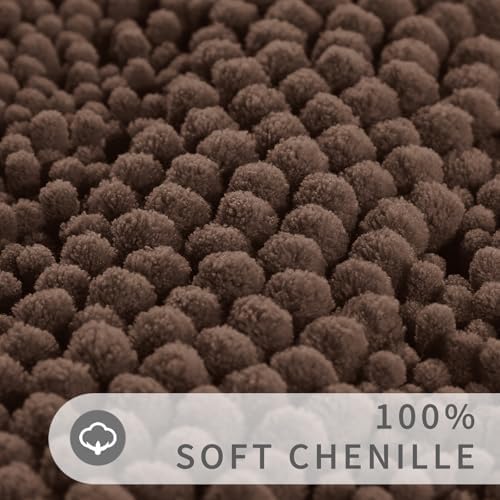 Yimobra Toilet Rugs U Shaped Washable 24 x 20, Non Slip and Super Absorbent Toilet Mat, Quick Dry, Ultra Luxury Microfiber Chenille Plush Fluffy Contour Bath Rugs for Toilet Base, Brown