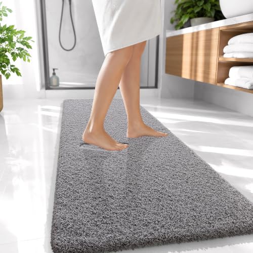OLANLY Microfiber Bathroom Runner Rugs 47x20, Soft Bath Mat, Light Grey