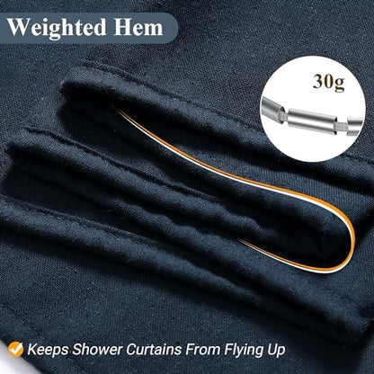 Naturoom Linen Shower Curtain 72 Inch Long for Bathroom Navy Blue 1 Panel