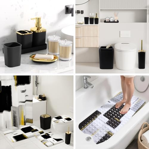 XLHOMO Bathroom Accessories Set - 26PCS Black Bathroom Set, Bathroom Accessory Set with Shower Curtain and Rugs and Bathtub Mats for Home
