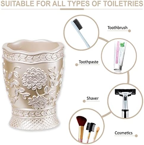 Zahari Home 4pc Rose Vine Bathroom Accessories Sets Lotion Pump, Tumbler, Tooth Brush Holder and Soap Dish Unique Design Beige Bathroom Set