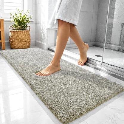 OLANLY Microfiber Bathroom Rugs 47x20, Quick Dry Mat, Moss Green and White
