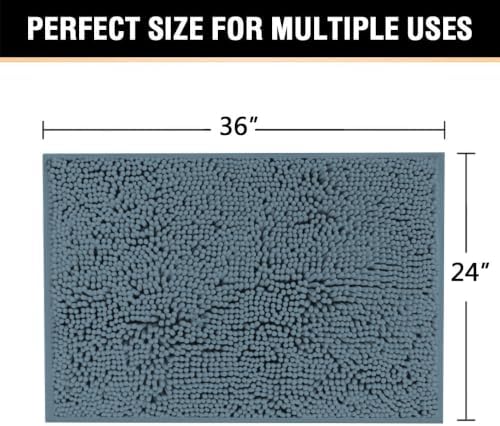 H.VERSAILTEX Bath Mat for Bathroom Non Slip Luxury Chenille Ultra Soft Bath Rugs 24x36 Absorbent Non Skid Shaggy Rugs Washable Dry Fast Plush Area Carpet Mats for Indoor, Bath Room, Tub - Stone Blue