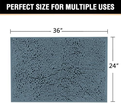 H.VERSAILTEX Bath Mat for Bathroom Non Slip Luxury Chenille Ultra Soft Bath Rugs 24x36 Absorbent Non Skid Shaggy Rugs Washable Dry Fast Plush Area Carpet Mats for Indoor, Bath Room, Tub - Stone Blue