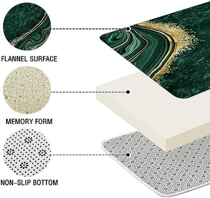 Gibelle 4 Pcs Luxury Marble Shower Curtain Set with Non-Slip Rugs, Toilet Lid Cover and Bath Mat, Gold Foil Emerald Green Bathroom Decor Set with Shower Curtain and Rugs and Accessories