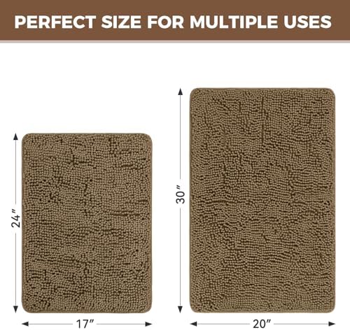 Bcoimo Bath Rug Mat Sets,2 Piece Extra Soft Chenille Tan Bathroom Mat Set