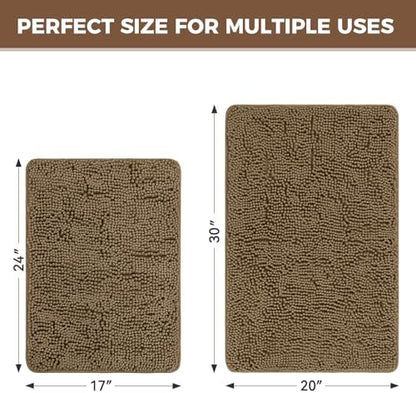 Bcoimo Bath Rug Mat Sets,2 Piece Extra Soft Chenille Tan Bathroom Mat Set