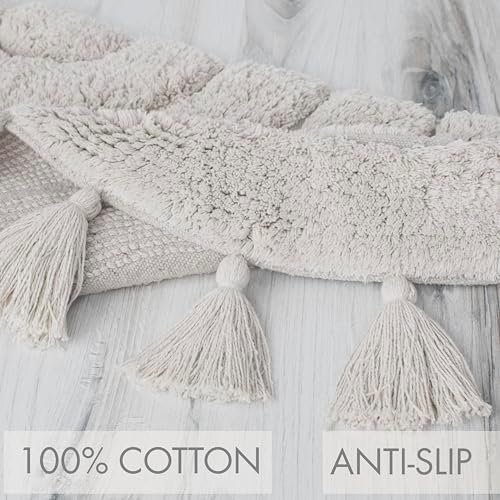 Beautiful Boho Rug with Tassels - Soft Half Circle Cotton Bathroom Mat