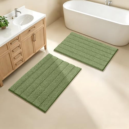 Bcoimo Bath Rugs Mat Set,2 Piece Non Slip Chenille Bath Sage Bathroom Sets