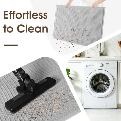 Memory Foam Bath Mat, Ultra Soft Absorbent Waffle Bathroom Rugs, Super Non-Slip PVC Backing Bath Rug Quick Dry, Machine Washable Rug for Tub, Shower, Home Decor Accessory, 32" x 20", Light Gray