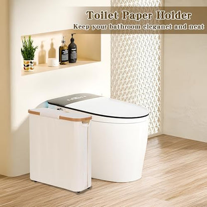 Toilet Paper Storage Basket with Lid - The Ultimate Bathroom Organizer, Free Standing Toilet Paper Holder for Up to 12 Mega Rolls, Toilet Tissue Storage Bin with Handle for RV Closet, Beige