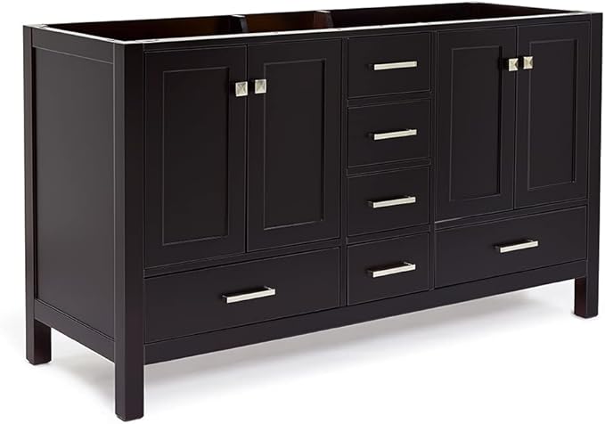 ARIEL Cambridge 60-inch Bathroom Vanity Base Cabinet,Solid Wood, 4 Soft Closing Doors, 6 Dovetail Drawers, Espresso