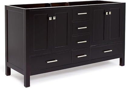 ARIEL Cambridge 60-inch Bathroom Vanity Base Cabinet,Solid Wood, 4 Soft Closing Doors, 6 Dovetail Drawers, Espresso