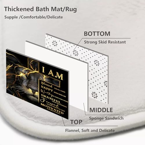 4 Pcs Black Gold Cross and Lion Shower Curtain Set with Rugs