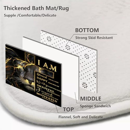 4 Pcs Black Gold Cross and Lion Shower Curtain Set with Rugs
