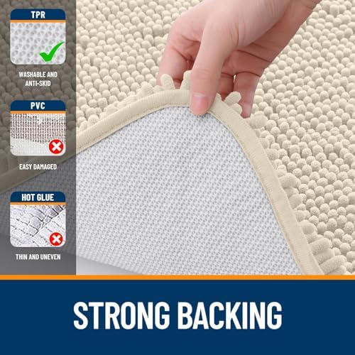 OLANLY Chenille Bathroom Rugs Mats Sets 2 Piece, 24"x16"+24"x20", Sand