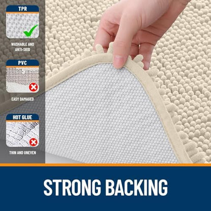 OLANLY Chenille Bathroom Rugs Mats Sets 2 Piece, 24"x16"+24"x20", Sand
