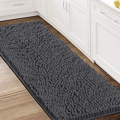 H.VERSAILTEX Bathroom Rugs Bath Mats Non Slip Luxury Chenille Bathroom Runner Rug 59x20 Extra Soft and Absorbent Shaggy Rugs Washable Dry Fast Area Carpet Mats for Bath Room, Tub - Grey