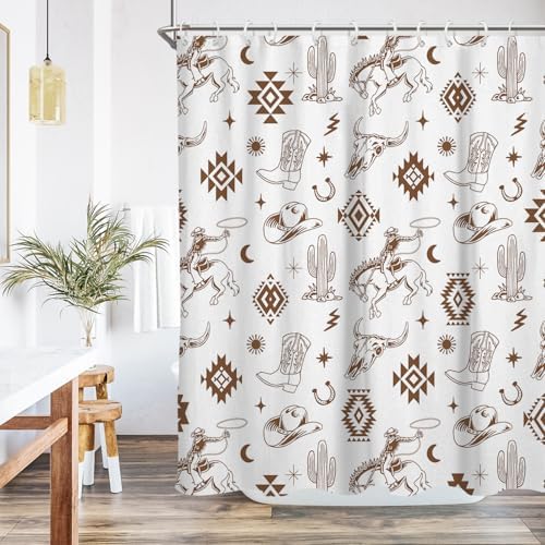 Western Cowboy Cactus Shower Curtain, 12 Hooks, 60" W x 72" L