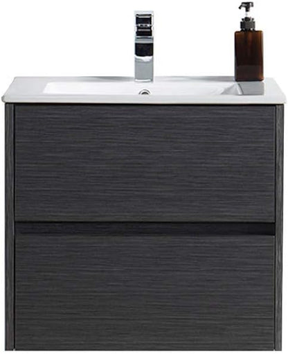 Blossom 24 Inch Bathroom Vanity with Sink - All Wood Floating Vanity Cabinet with Ceramic Sink - 2 Soft-Closing U-Shaped Cutout Drawers - Modern Bathroom Storage Vanities, Silver Grey Finish