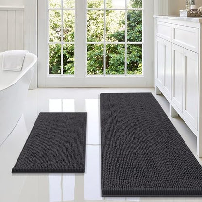 Smiry Chenille Bathroom Rugs Sets 2 Piece (59x20+24x16, Charcoal Grey)