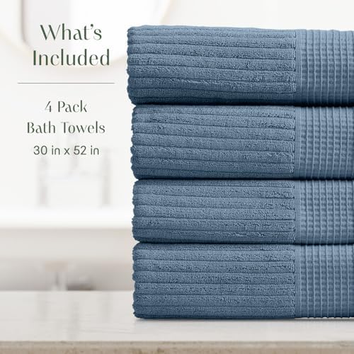 Springtree Home 100% Cotton Bath Towel Set | 4-Pack | Textured | Oceanview
