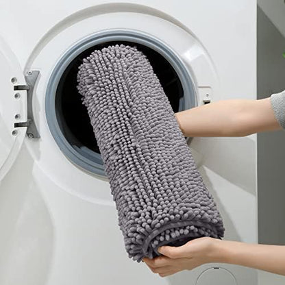 HOMEIDEAS Grey Chenille Bathroom Rugs Set of 3, Non Slip Bath Mat