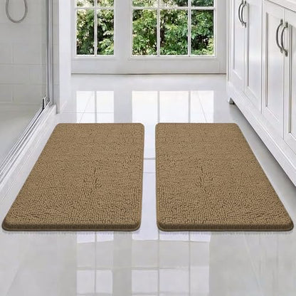 Bcoimo Bath Rug Mat Sets, 2 Piece Extra Soft Chenille Tan Batroomh Mat Set
