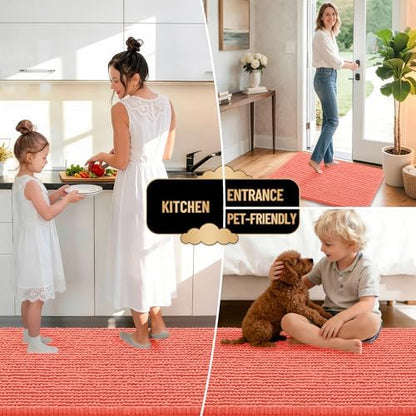 OLANLY Thick Chenille Bathroom Rugs 30x20, Soft Absorbent Bath Mat, Coral