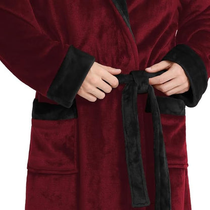 Yurhap Luxury Mens Robe with Hood, Ultra Cozy Fleece Bathrobe for Men, Plush Hooded Robe with Belt & 2 Pockets