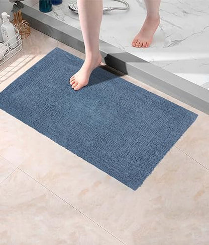 COTTON CRAFT 2 Pack Reversible Bath Mat Rug - Soft Plush -17x24- Azure Blue