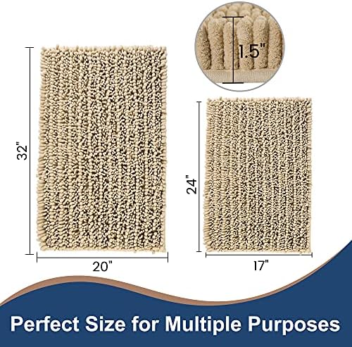 Luxury Chenille Beige Bathroom Rugs Sets 2 Piece, Thickened Hot Melt Rubber Bottom Bath Mats for Bathroom Non Slip,Bath Rugs Quick Dry Machine Washable for Shower Mat (32"x20"+17"x24")