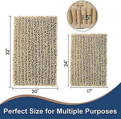 Luxury Chenille Beige Bathroom Rugs Sets 2 Piece, Thickened Hot Melt Rubber Bottom Bath Mats for Bathroom Non Slip,Bath Rugs Quick Dry Machine Washable for Shower Mat (32"x20"+17"x24")