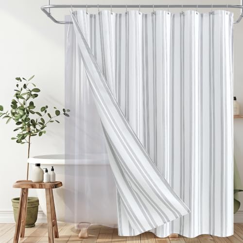 ORTIGIA 3 in 1 Waterproof Shower Curtain PEVA Liner Set 72x72 Inch,Grey