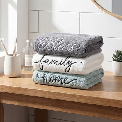 Tiamon 3 Pcs Bathroom Towel Decorative Set 100% Cotton Fluffy Bath Hand Towels for Guest Gifts Farmhouse Kitchen Hand Towels Home(Black, White, Gray,30 x 13 Inch,Home, Family, Love)