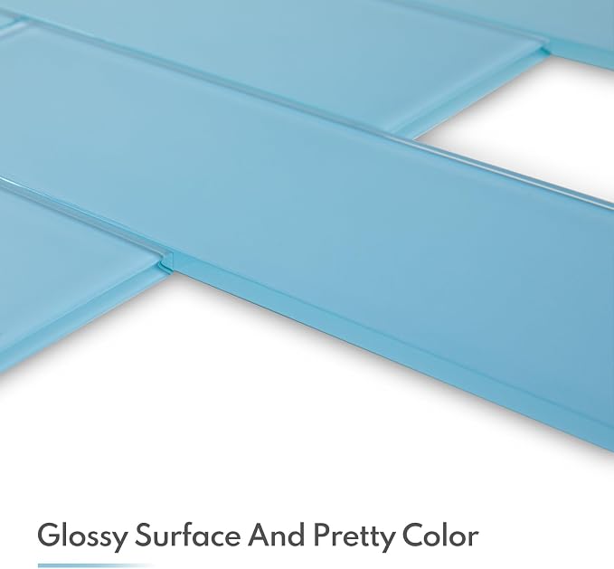 Blue Glass Subway Tile, Glass for Bathroom Kitchen Shower Backsplash Wall, 4 x 12 Inches, 4 Sq.Ft.