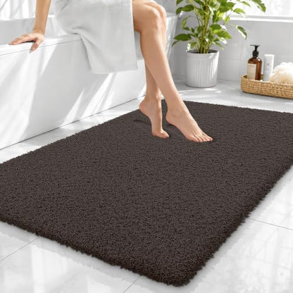 OLANLY Microfiber Large Bathroom Rugs 40x32, Soft Bath Mat, Dark Brown