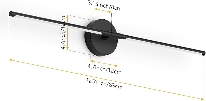 Modern Wall Sconce for Bathroom & Bedroom - 33In Black Vanity Light Fixture - 3000K Warm Light - 360 Rotate Over Mirror