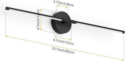 Modern Wall Sconce for Bathroom & Bedroom - 33In Black Vanity Light Fixture - 3000K Warm Light - 360 Rotate Over Mirror