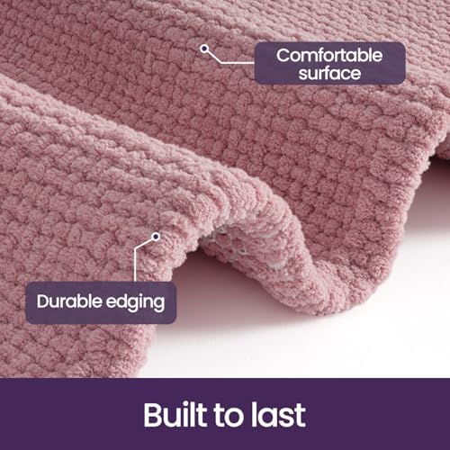 DEXI Chenille Bath Mat 43x24, Soft Absorbent Bathroom Rugs, Pink