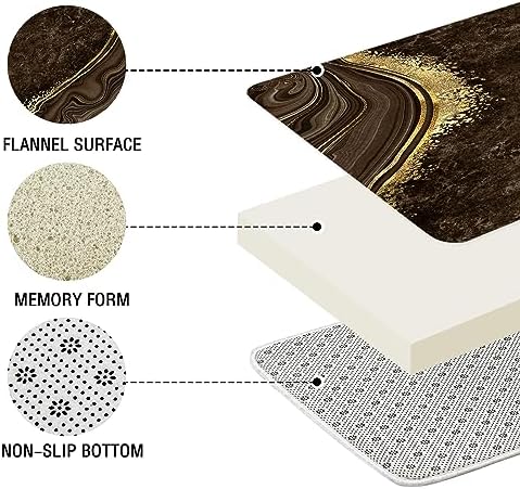 Gibelle 4 Pcs Luxury Marble Shower Curtain Set with Non-Slip Rugs, Toilet Lid Cover and Bath Mat, Gold Foil Brown Bathroom Decor Set with Shower Curtain and Rugs and Accessories