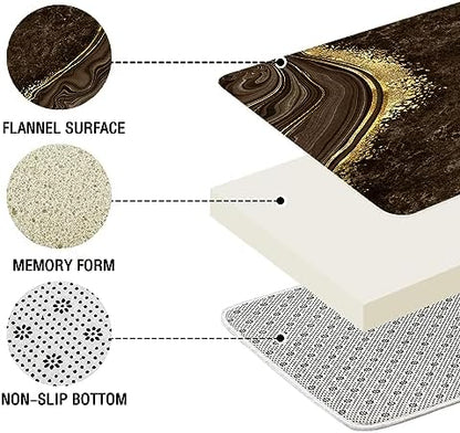 Gibelle 4 Pcs Luxury Marble Shower Curtain Set with Non-Slip Rugs, Toilet Lid Cover and Bath Mat, Gold Foil Brown Bathroom Decor Set with Shower Curtain and Rugs and Accessories
