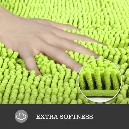 Yeaban Chenille Lime Green Bathroom Rug 40"x60",Non-Slip Rubber Backing