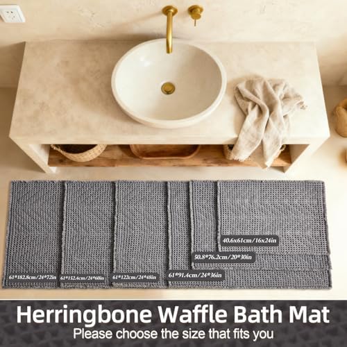 Sunfly Bath Rugs, Extra Soft Absorbent Waffle Bath Mat Quick Dry & Washable, Grey Bathroom Rug for Shower Floor with Boho Decor, 24"x48" Grey