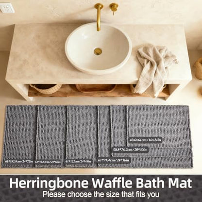 Sunfly Bath Rugs, Extra Soft Absorbent Waffle Bath Mat Quick Dry & Washable, Grey Bathroom Rug for Shower Floor with Boho Decor, 24"x48" Grey