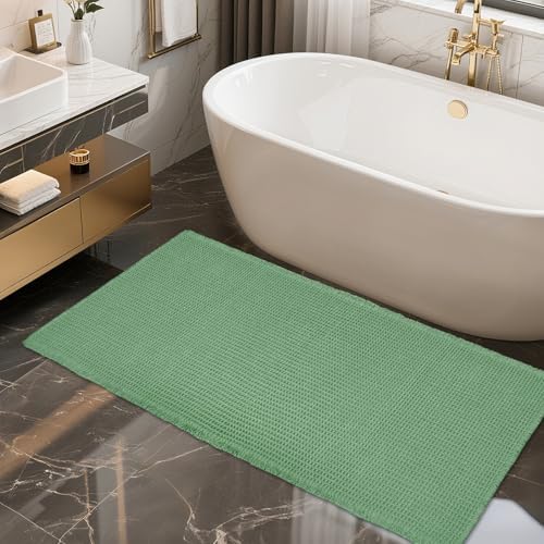 ZALL Sage Green Waffle Bath Mat,Super Absorbent Non Slip Bathroom Rug, 24x48inch, Machine Washable Ultra Soft Floor Mats
