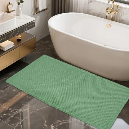 ZALL Sage Green Waffle Bath Mat,Super Absorbent Non Slip Bathroom Rug, 24x48inch, Machine Washable Ultra Soft Floor Mats