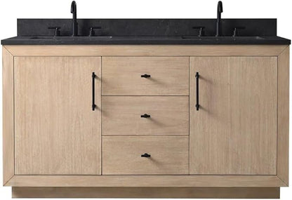 Vanity Art 60 inch Double Sink Bathroom Vanity, Vanity Cabinet with Doors and Shelf, Modern Wood Bathroom Vanity with White Marble Top, Solid Wood Frame, 3 Functioning Drawers, VA70-60-DLW-B